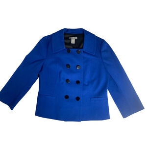 Ann Taylor royal blue double-breasted 8 button wide collar blazer jacket coat 12